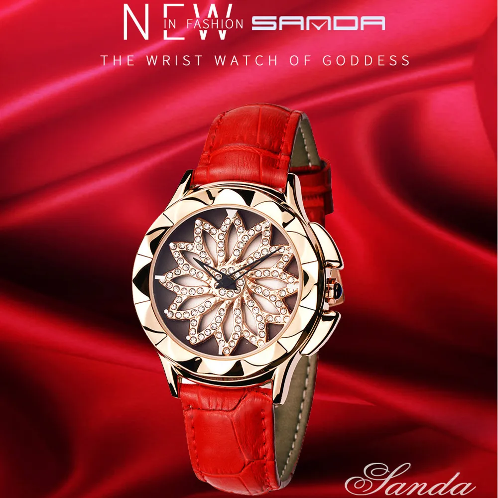 SANDA Explosion модные тренды беговые часы кварцевые Стразы поворотные женские пояс