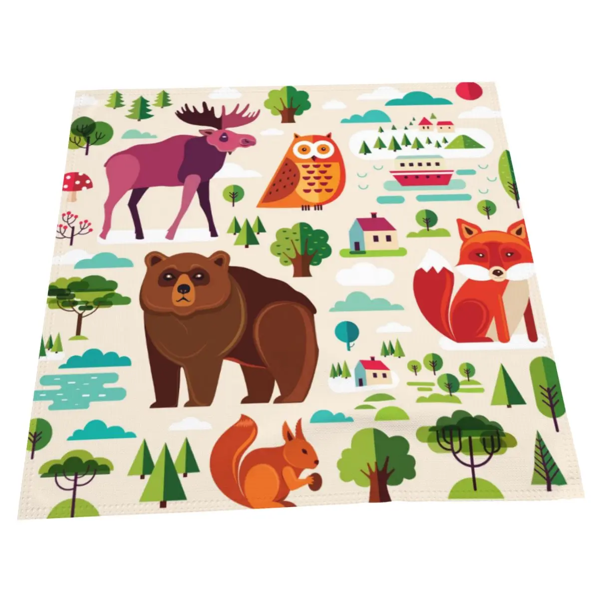 Милые многоразовые салфетки с изображением лесных животных для рождества Дня