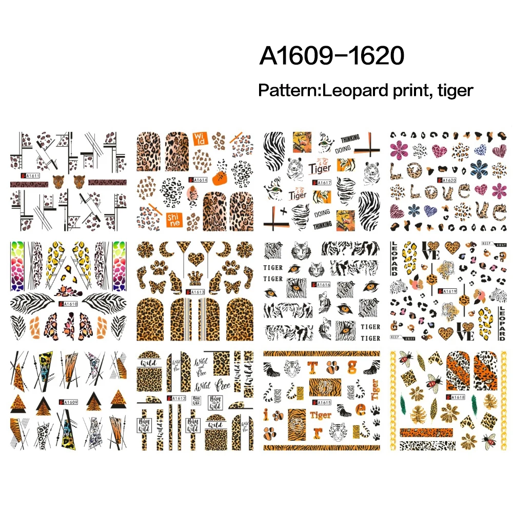 12 шт./лот Леопардовый тигр животные дизайн наклейка для ногтей декоративные