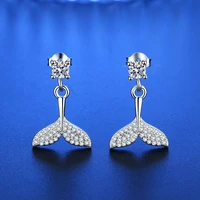 new fashion whale tail short drop earring shiny micro crystal paved elegant dangle earring for women piercing stud jewelry gifts
