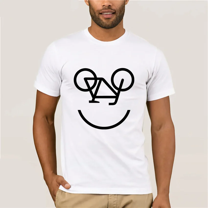 

Мужские футболки со смайликом и надписью на велосипеде с мультяшным принтом модные удобные мужские футболки с длинным рукавом