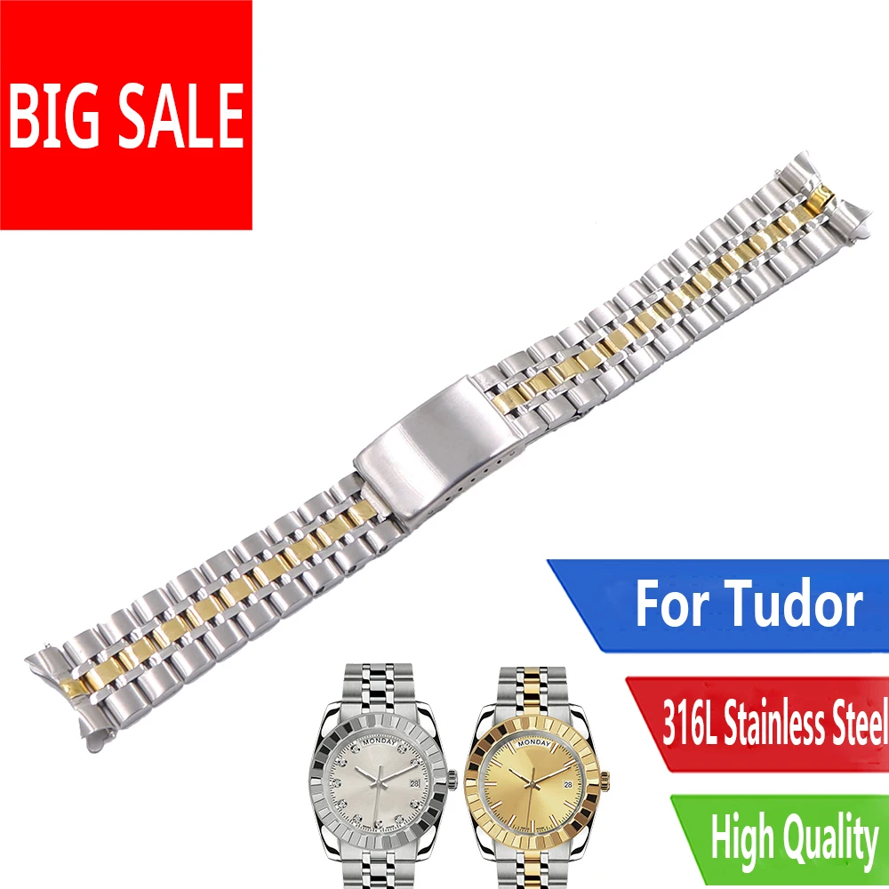 Rolamy 19mm 316L Stainless Steel Hollow Curved End Screw Links Replacement Wrist Watch band Strap Bracelet For Tudor Seiko