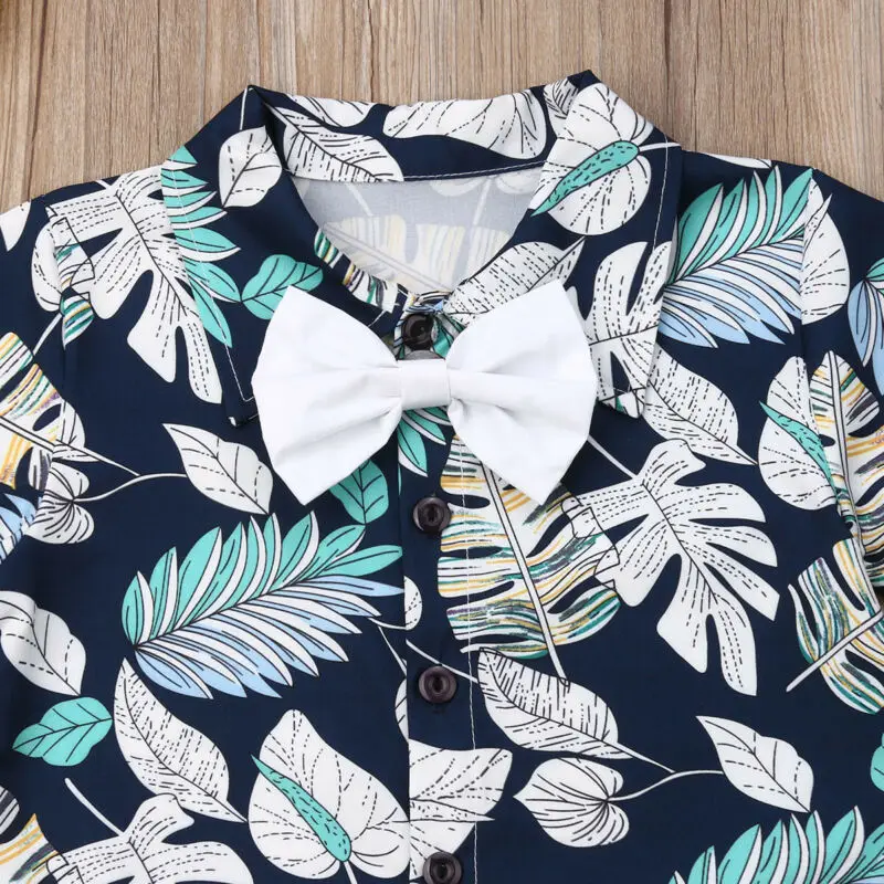 Fashion Toddler Baby Kid Boy 2PCS Outifit Set Banana Leaf Print Short T-shirt+Short Solid Pants Gentelman Clothes | Детская одежда и