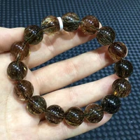 natural black gold super seven 7 brown rutilated bracelet 14 2mm clear round beads women men stretch brazil aaaaaa