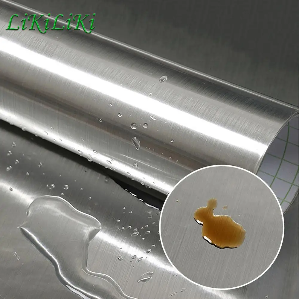 

Silvery Contact Paper Rust Resistant Waterproof Removable Metal Surface Kitchen Cabinet Fridge Wallpaper Elevator Door Sticker