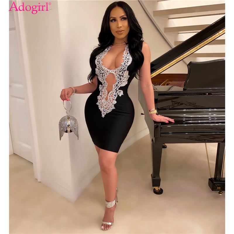 Мини платье женское Сетчатое составного кроя с кружевом и вышивкой|Женские