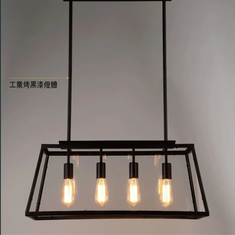 

Living room restaurant chandelier ceiling lamp, iron art, antique glass box, personalized lighting, creative chandelier