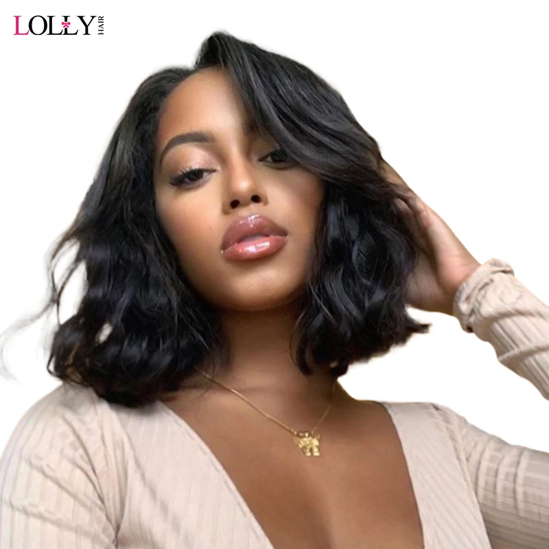 

Волнистые Короткие парики из человеческих волос Lolly, перуанские кружевные передние человеческие волосы, предварительно отобранные 8-16 дюйм...