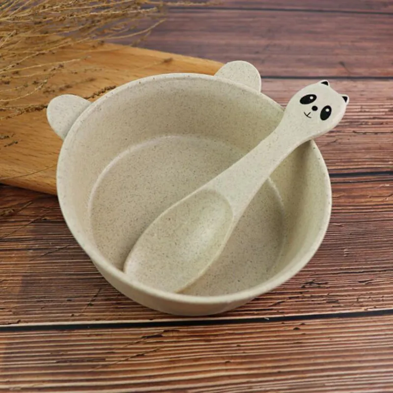 beige bowl 3 шт./компл. пшеничной соломы посуда Носки с рисунком медведя из мультика детская посуда для детей с суповую тарелку, производство Китай детская тарелка вилка ложка для грудничков, набор посуды - Цвет: beige bowl