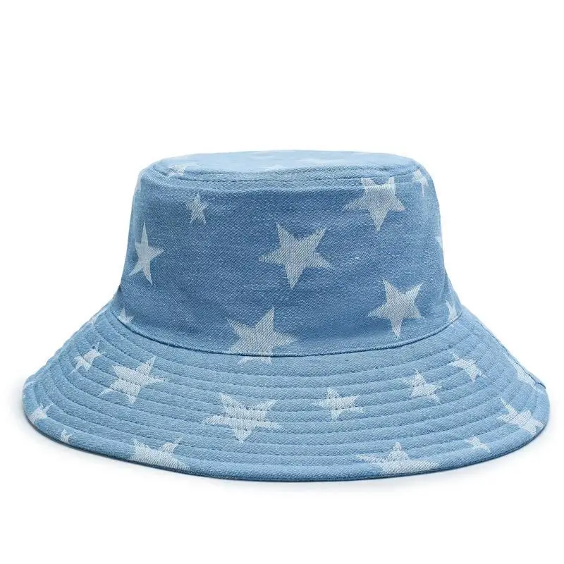 

COKK Double Side Cotton Star Pattern Bucket Hat Women Denim Cloth Bucket Hat Female Casual Travel Hat Korean Gorras