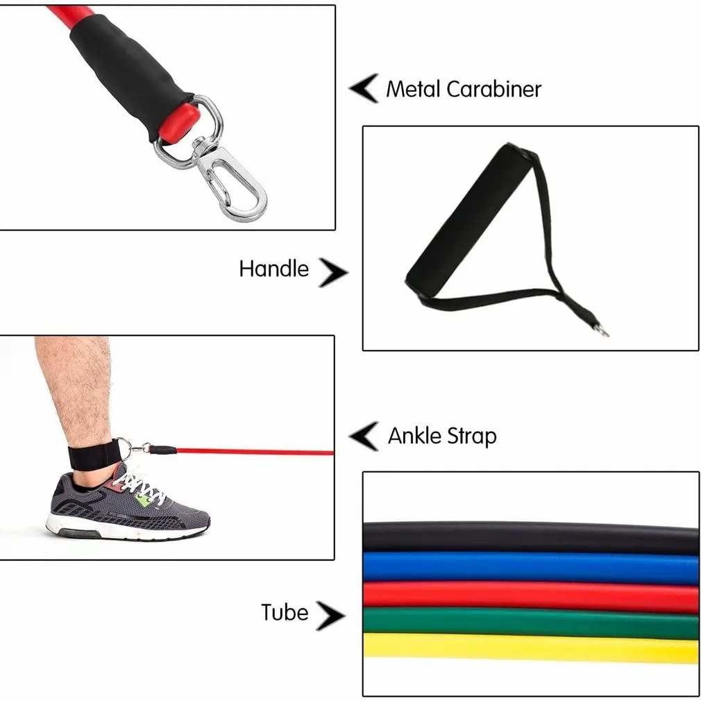 

11-Piece Fitness Set Neutral Anti-Break Resistance Band Latex Tube Pedal Exerciser Yoga Rubber Ring Tube