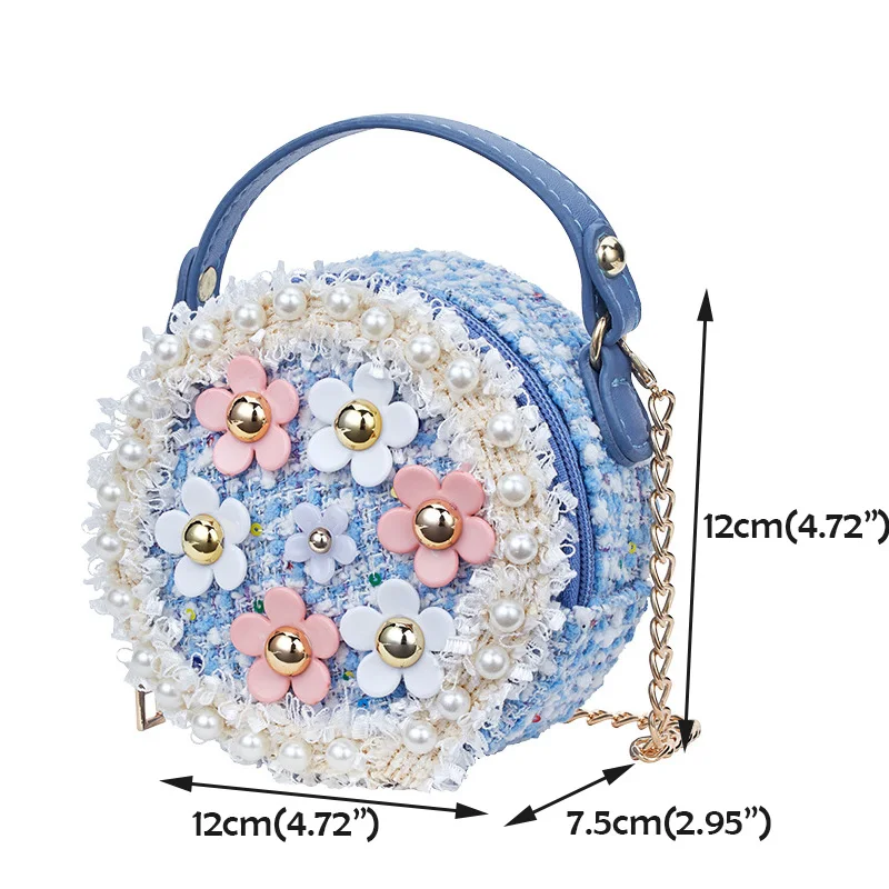 Детская мини-сумка с цепочкой и круглым жемчугом для маленьких девочек розовая