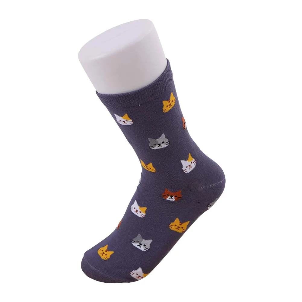 

5 Pairs Casual Soft Cute Animal Cat Print In Tube Autumn Winter Assorted Ladies Cotton Blend Women Socks Warm Cartoon Stretch