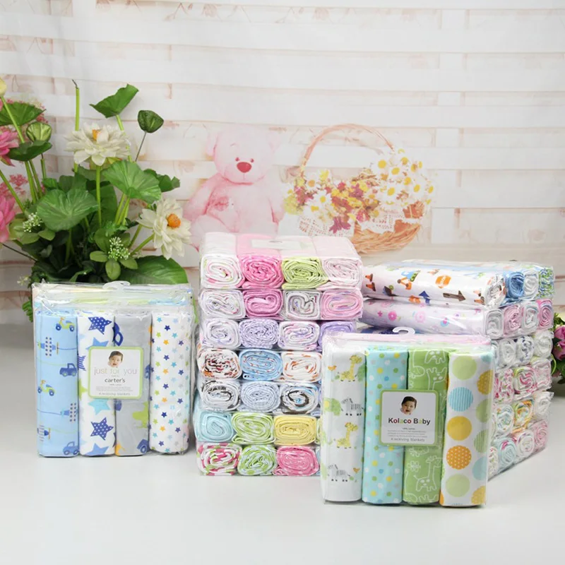 

76*76 4Pcs/Lot Muslin Cotton Flannel Baby Swaddles Soft Newborn Blankets Baby Diapers Baby Swaddle Wrap Stroller Cover Play Mat