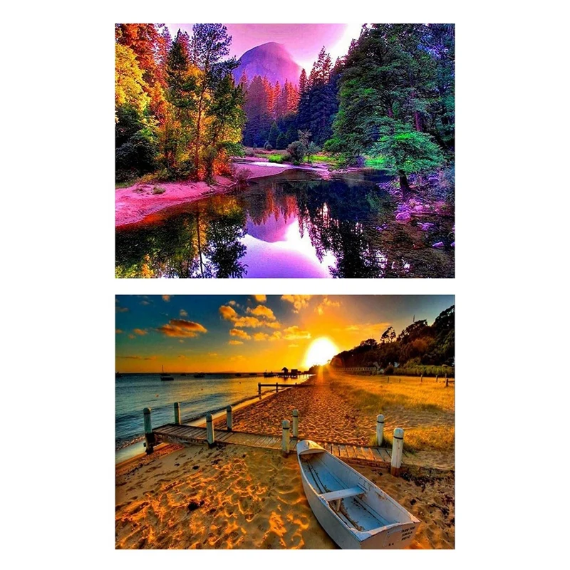 2 набора Алмазная картина по номеру набор полная вышивка-лодка и паром на закате
