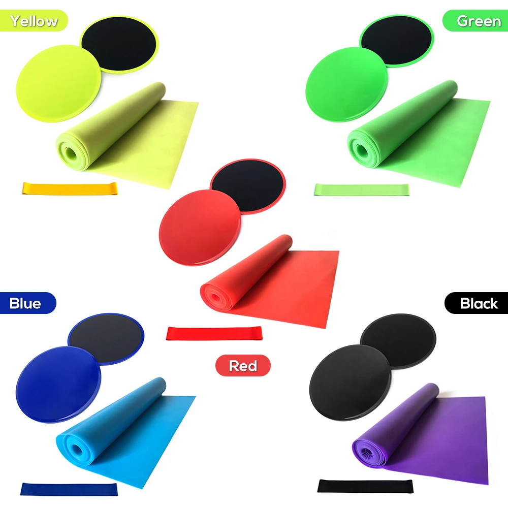 

4pcs Yoga Equipment Set Discs Core Sliders Resistance Loop Band Exercise Latex Strap Perfect Abdominal Core Training Gym Yoga