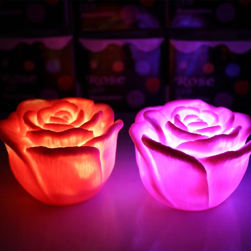 

New Romantic Changing LED Floating Rose Flower Candle Night Light Wedding Decoration QJS Shop