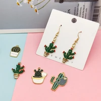 10pcs potted cactus enamel charms drop oil sloth plant gold color alloy pendants diy earrings keychain jewelry accessory fx210
