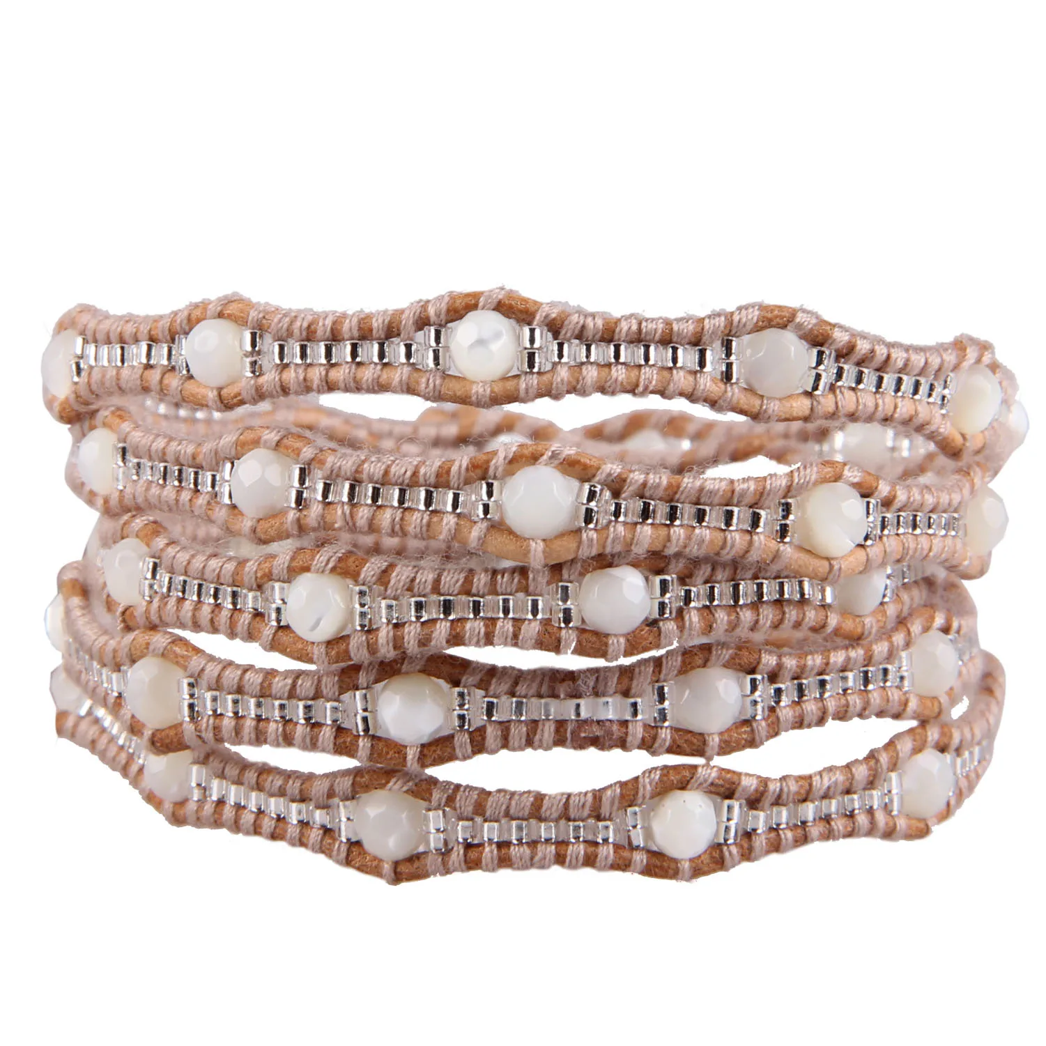 Миниатюрный браслет с бусинами KELITCH плетеный кожаный на запястье 5 нитками ручная