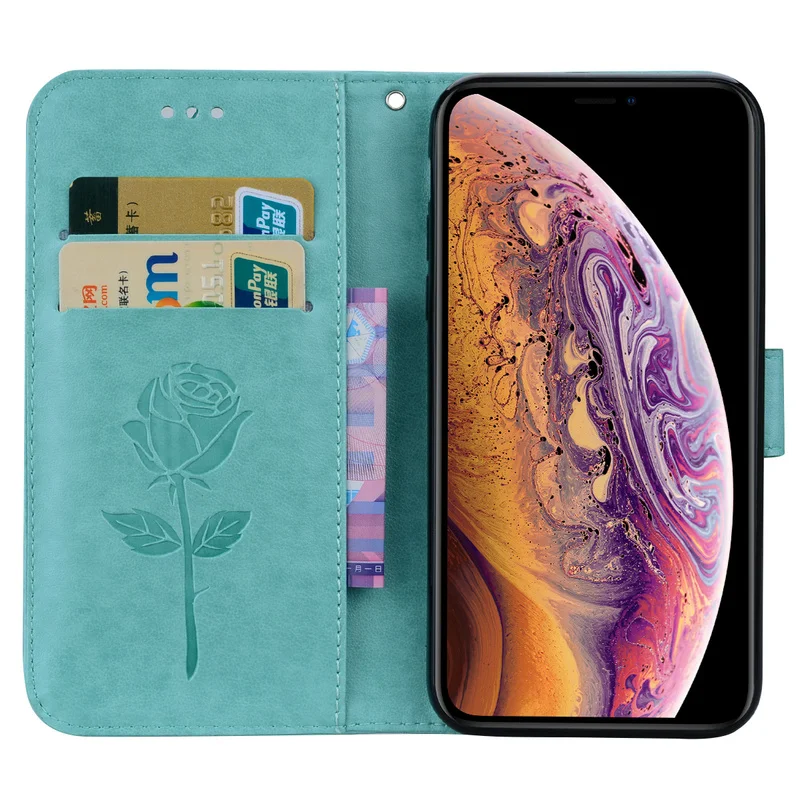 Роскошный кожаный чехол книжка с розами для iPhone 11 Pro X XS MAX XR 6 6S 7 8 Plus 5 5S Чехол