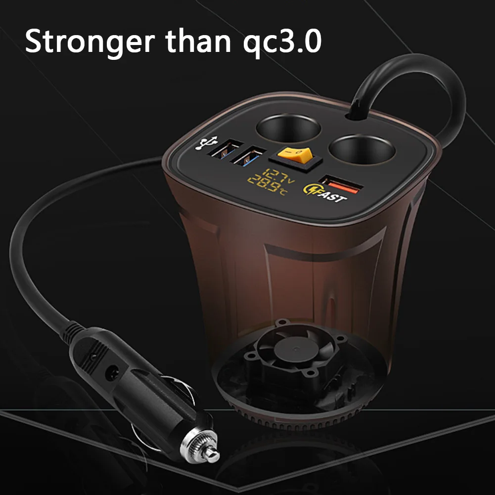 

Universal 2-Socket Cigarette Lighter Splitter QC3.0 USB Car Charger with Thermometer Voltage Temperature Detection USB Charging