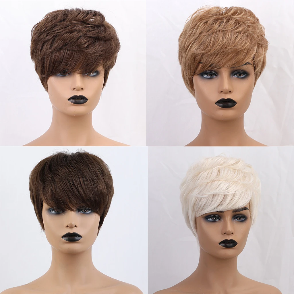 

10 Women Pixie Cut Curly Short Side Part Wig for Cosplay Costume+Wig Cap