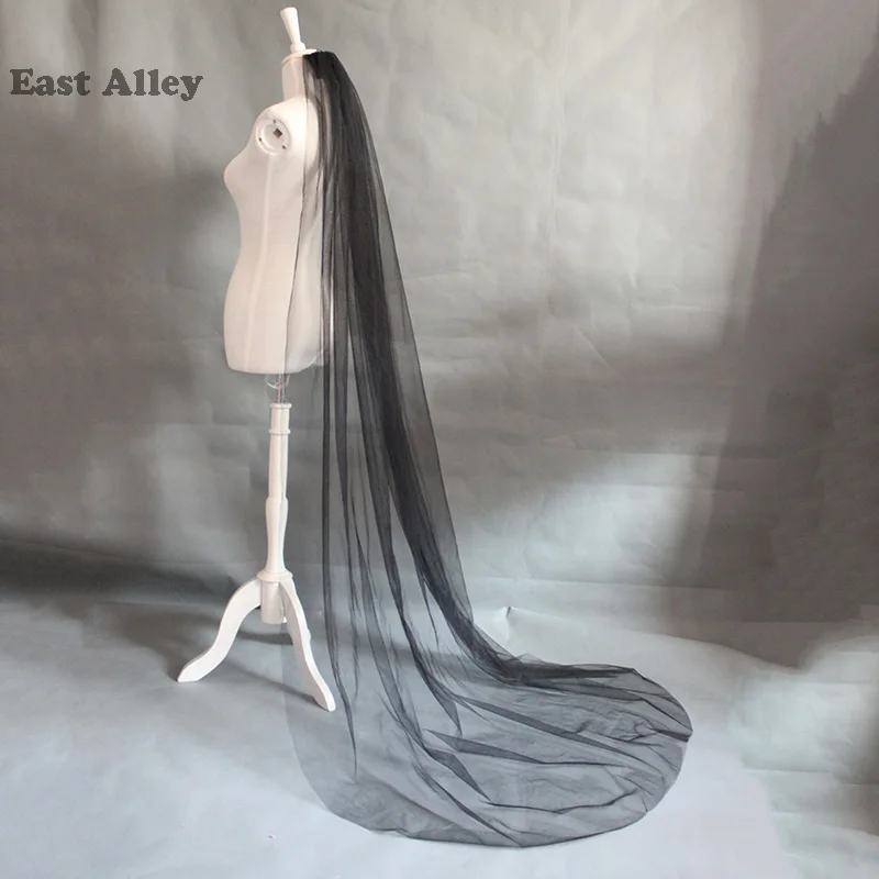 Однослойная черная свадебная фата невесты с необработанными краями Длинная