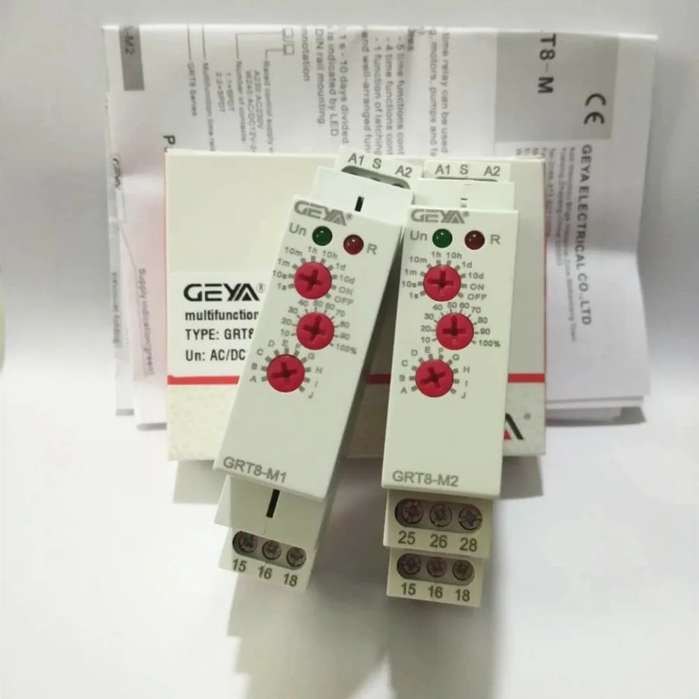 Многозадачный автоматический таймер реле на DIN-рейку GRT8-M AC DC 12V 24V 220V DPDT переключатель управления Время вкл.