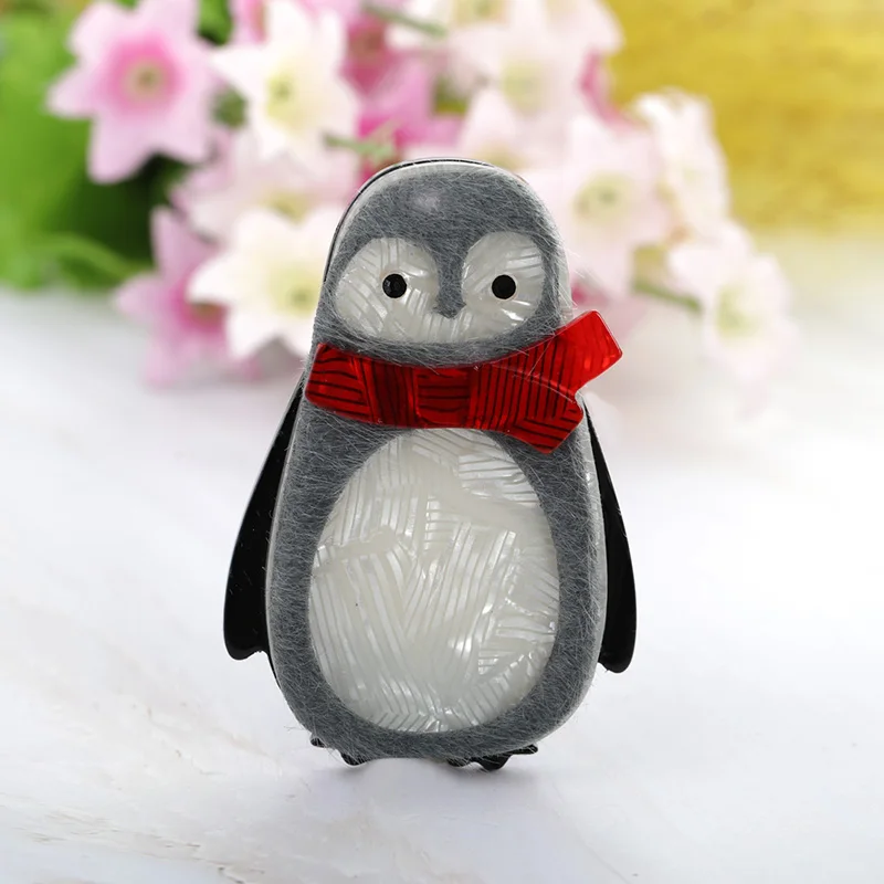 Blucome Handmade Acrylic Pig Penguin Brooches For Women Child New Year's Gift Red Scarf Animal Cloth Accessories Harajuku Brooch |