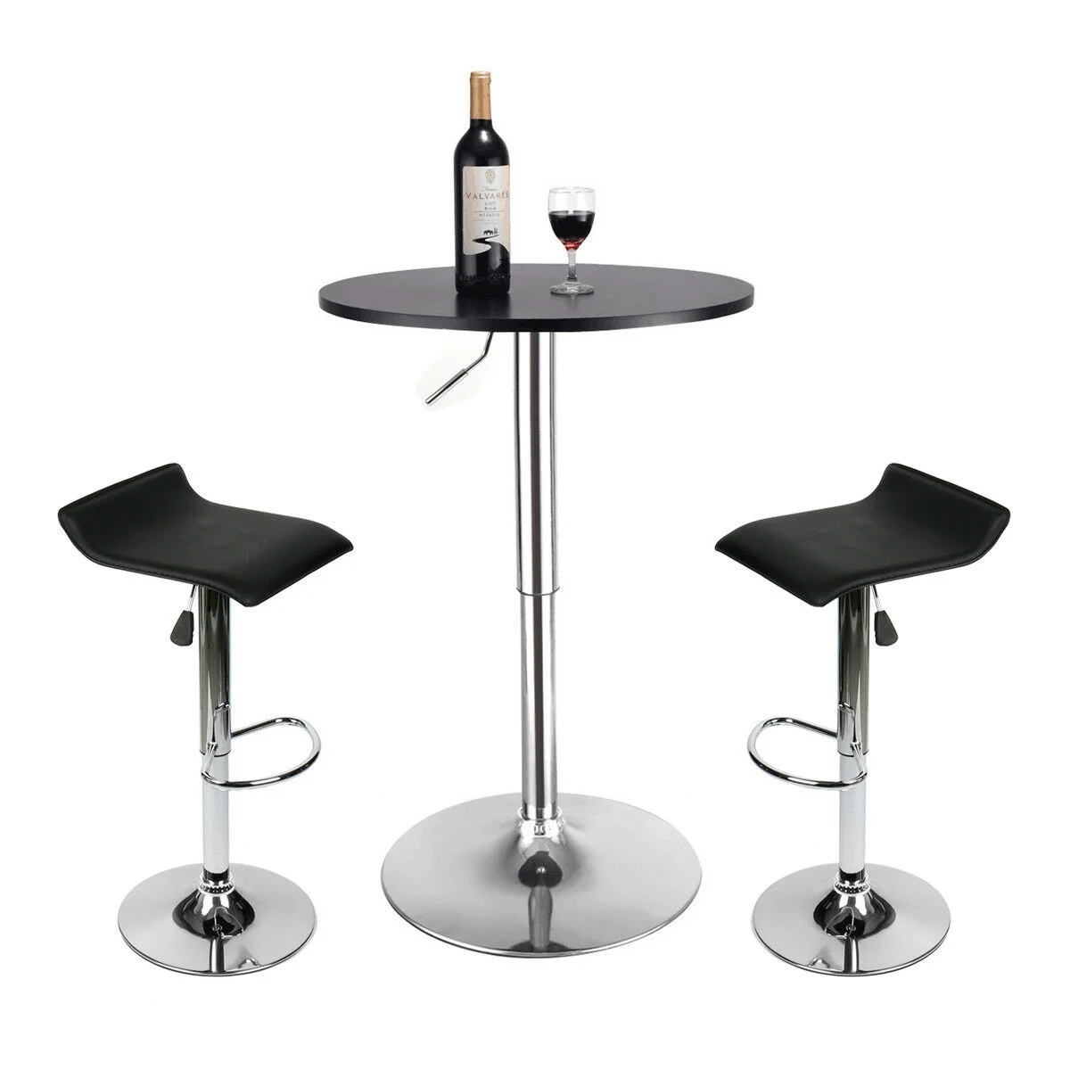 

3PCS Bar Stool PU Leather Adjustable Swivel Pub Chair Bar Table Multi Colors