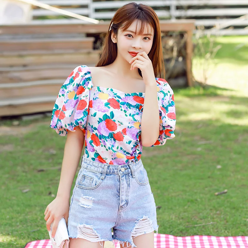 Женские шифоновые блузки 2020 летние модные сексуальные с принтом топы коротким