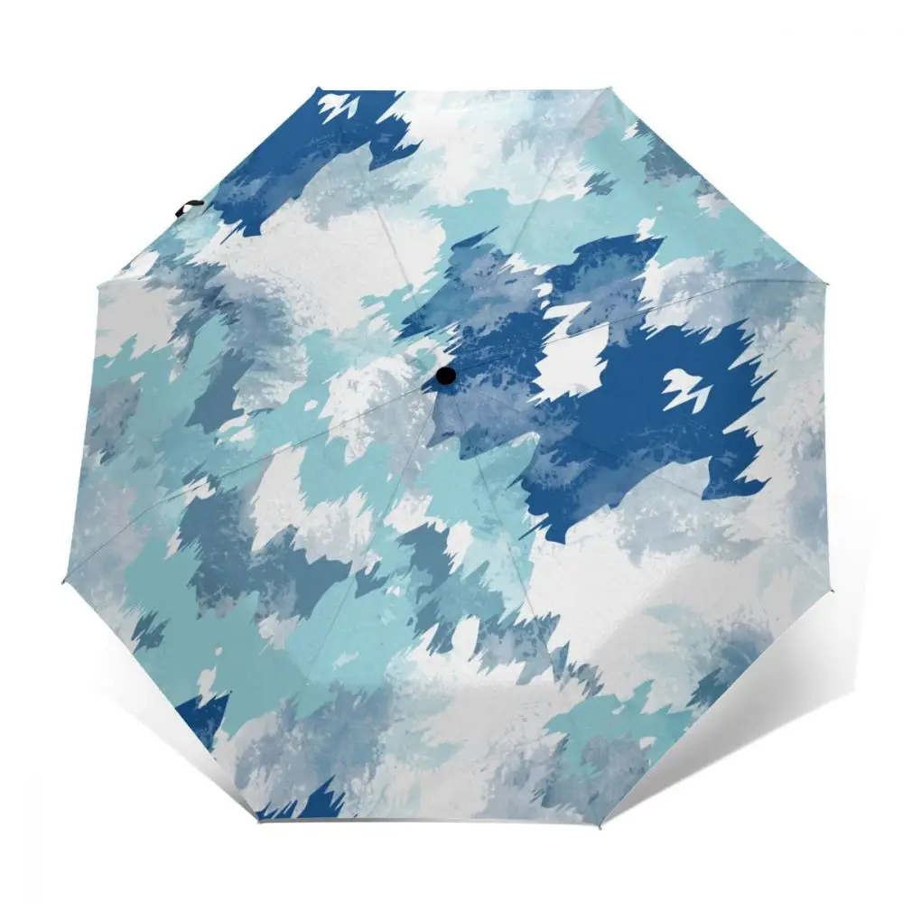 Offerte Automatico Ombrello Pioggia Donne Three-ombrello Di Indigo Tie-Dye Antivento Ombrello Femminile Impermeabile Parasole