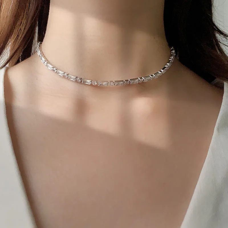 

Funmode White Gold Color Sparkling Female Choker Micro CZ Necklace Rhinestone Women Bridal Accessories Jewelry FN238