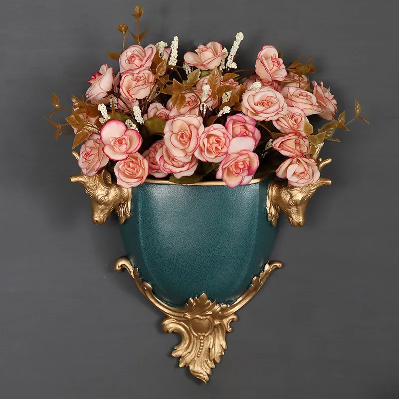 Новая китайская голова оленя настенная ваза из смолы + набор искусственных