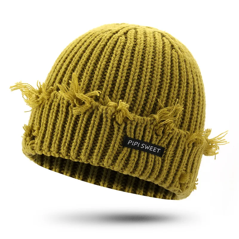 

New Popular Women Letter Label Warm Beanie Knitted Hat Fashion All-match Wool Hat Simple Solid Color Skullcap Winter Hat Unisex