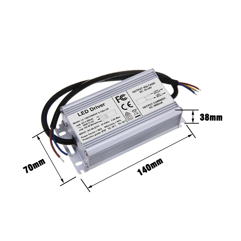 100W 120 W Светодиодный драйвер IP67 Водонепроницаемый 100 Вт Трансформеры 85 265V 3000mA 3600mA