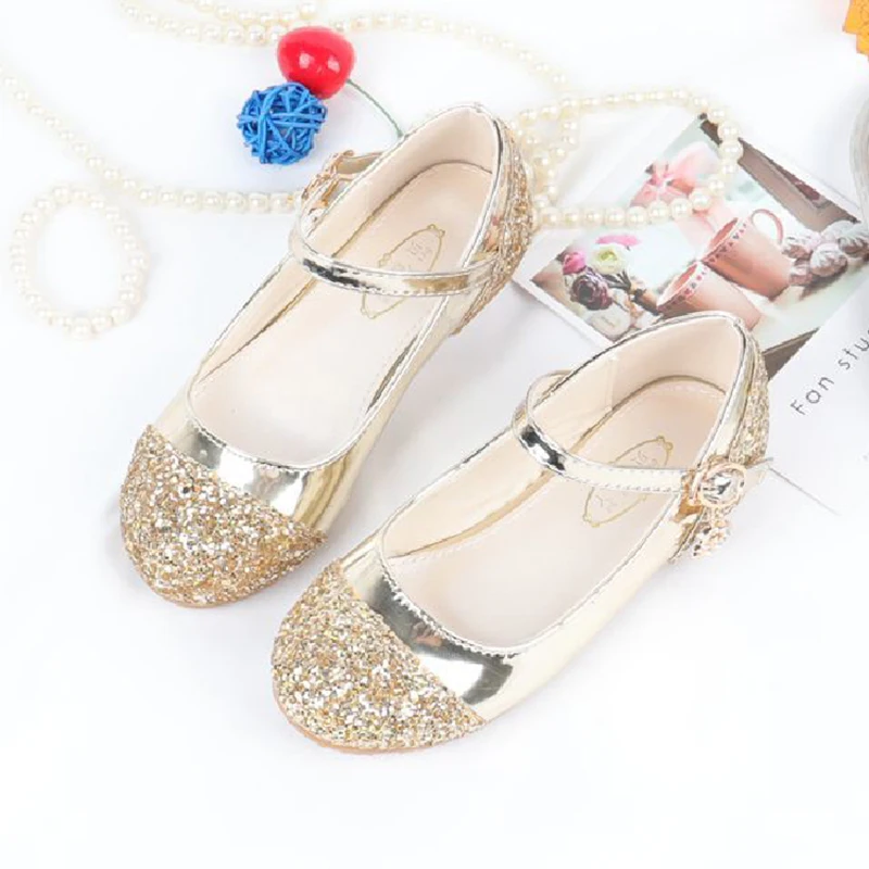 С блестками для девочек Туфли на плоской подошве с ремешком и кроссовки Детская