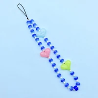 ins fashion acrylic heart phone straps rainbow beads mobile phone lanyard accessories phone chains female ornaments