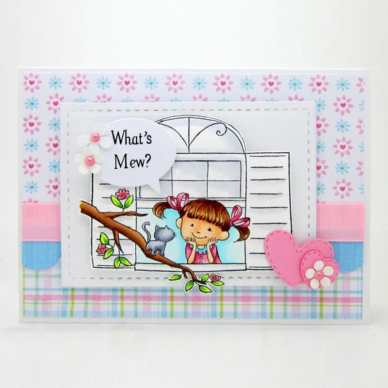 Mew хорошего дня! Прозрачные штампы для сделай сам создание карт улыбка девочка и