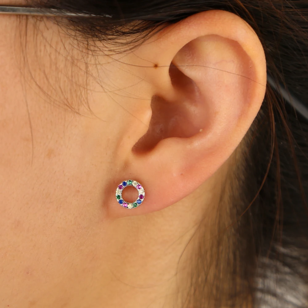 Женские круглые серьги гвоздики с кубическим цирконием милые изящные из