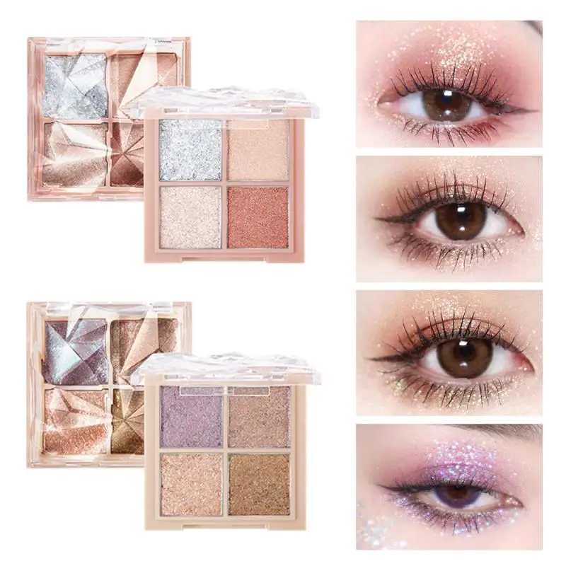 

4 Color Glitter Shimmer Eye Shadow Palette Pearlescent Easy to Color Natural Shiny Eyes Looks Long-lasting Beauty Makeup TSLM1