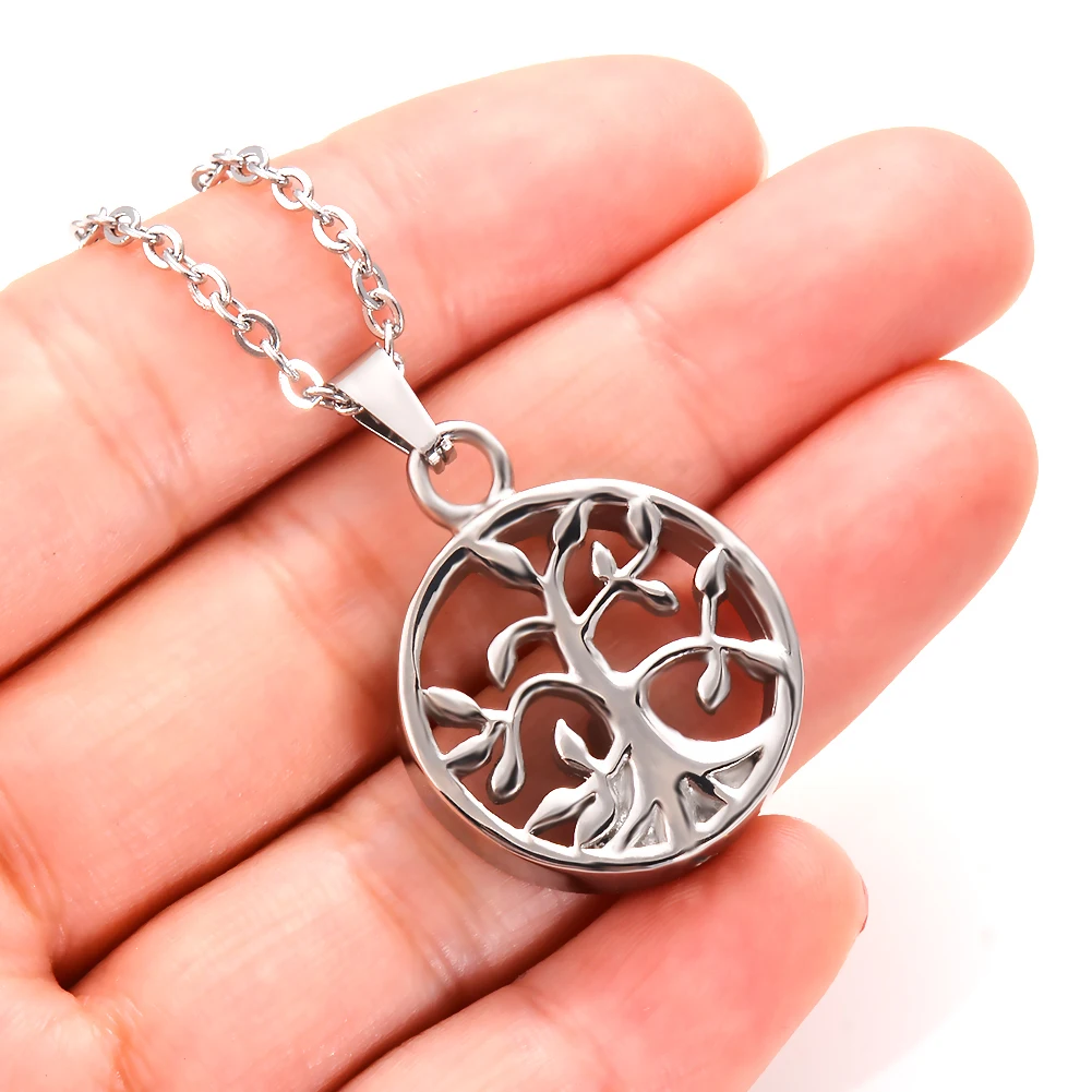 Унисекс нержавеющая сталь Древо жизни медальон кулон кремационной урны ожерелье