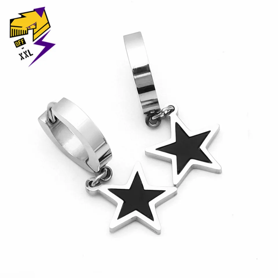 Серьги-подвески с черной эмалью и звездой для женщин серебряные из нержавеющей