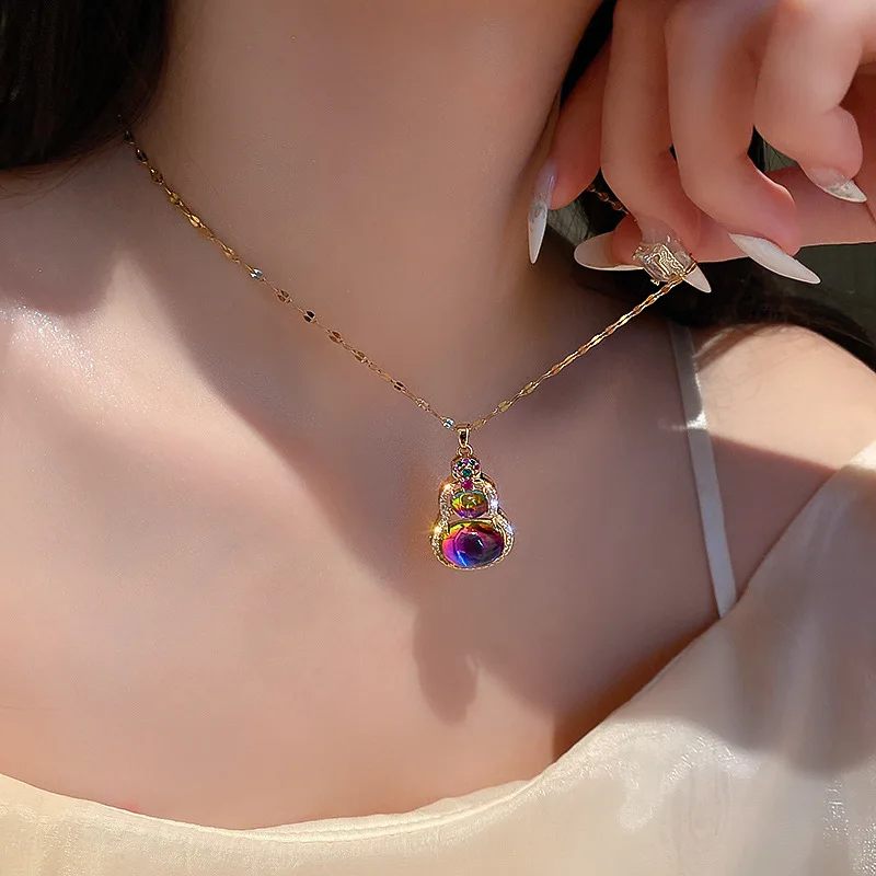 

Exquisite Sparkling Colorful Crystal Gourd Pendant Ladies Glamour Dinner Cocktail Party Jewelry Gifts for Girls