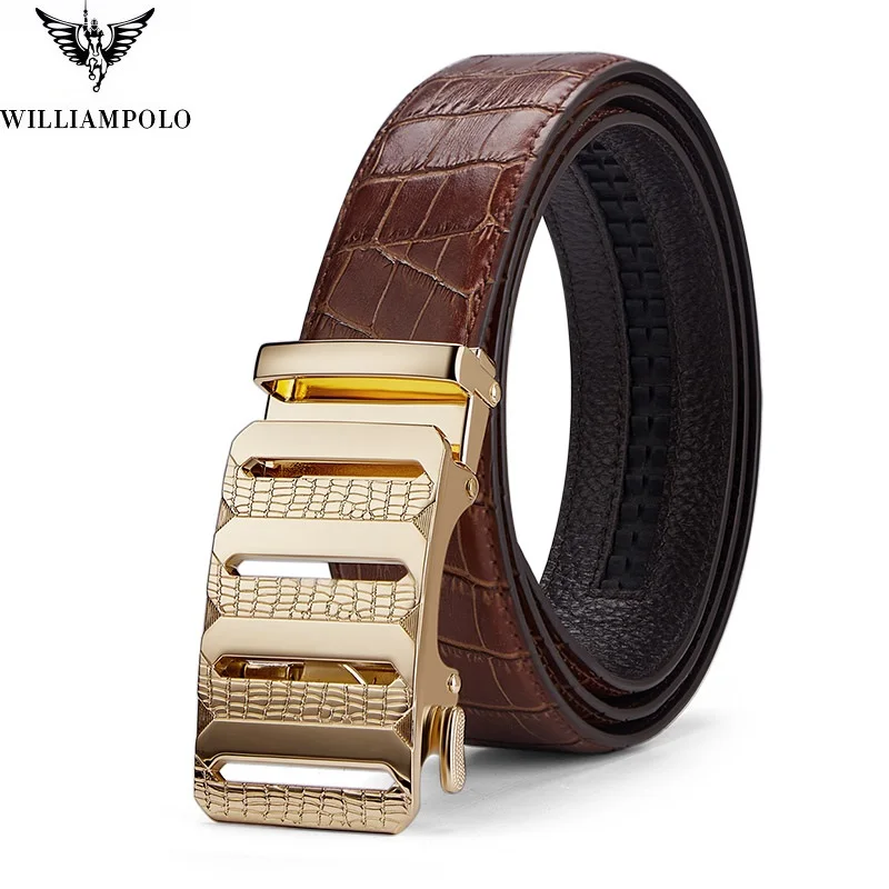 

WILLIAMPOLO 2021 Full-grain leather Brand Belt Men Top Quality Genuine Luxury Leather Belts Strap Male Metal Automatic Buckle