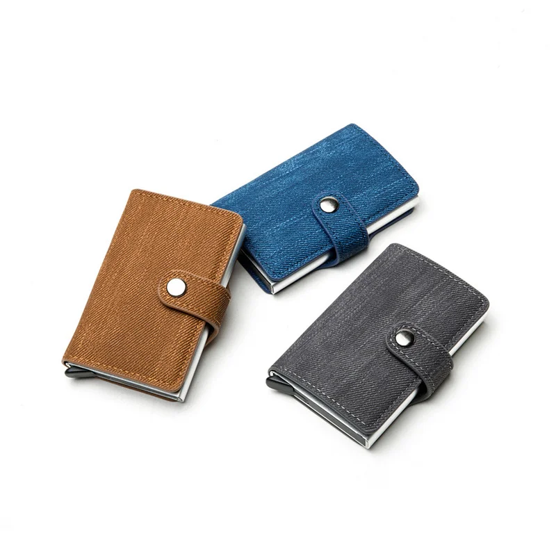 

2021 New Denim Leather Wallet Rfid Anti-theft Credit Card Holder Slim Man Wallet With Hasp fit for 8 Cards