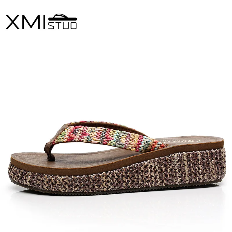 XMISTUO высококачественные Нескользящие женские пляжные шлепанцы из рафии на