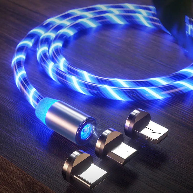 

LED Fluorescent Magnetic Data Cable 3 In 1 USB Charger Cable Wire for Apple Android Type-C Data Line
