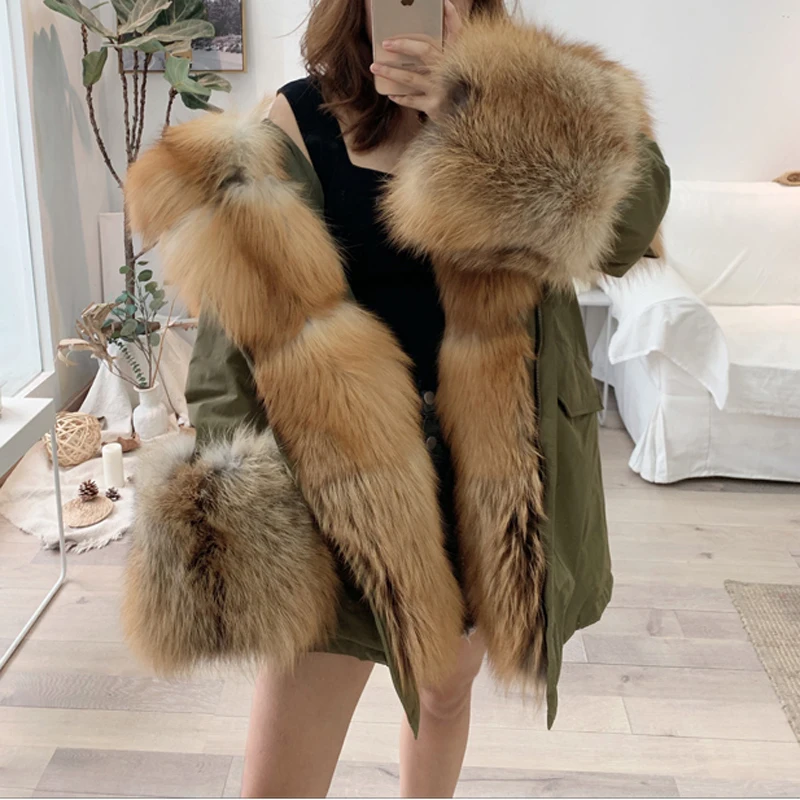 Роскошная женская меховая одежда на утином пуху енота куртки средней длины с