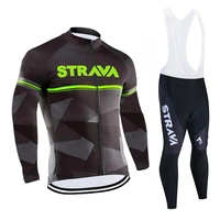 strava springautumn cycling jersey bib set mtb uniform bike clothing quick dry bicycle clothes men long cycling wear